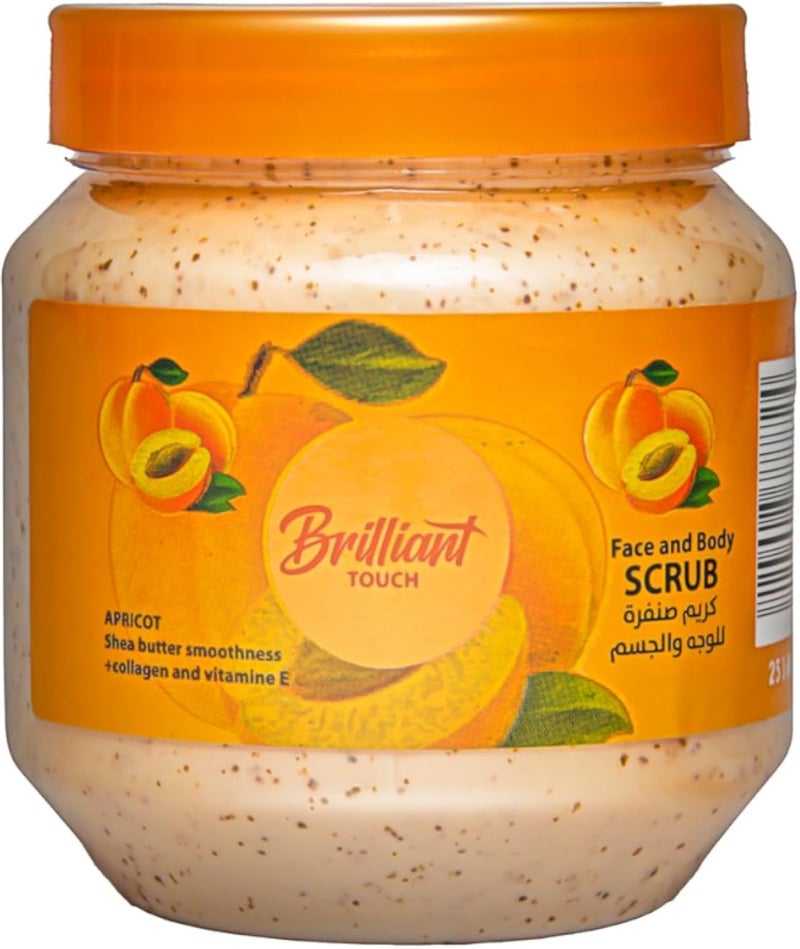BRILLIANT TOUCH Face &body Scrub 250ml deep exfoliant for clean and glowing skin made with 100% natural exfoliant and APRICOT fruit extract