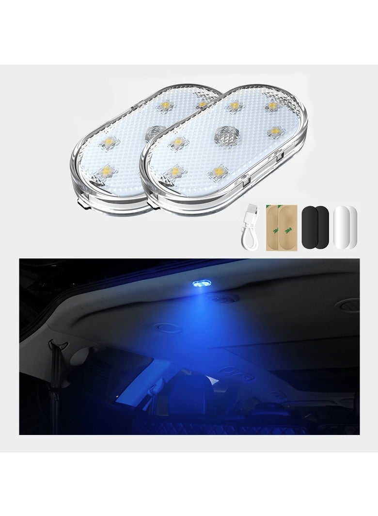 Oasisgalore 2 Pieces Blue Interior Car LED Lights, Portable Small Touch Lights, Car Emergency Light, Rechargeable USB Wireless Floodlight  - Image 1
