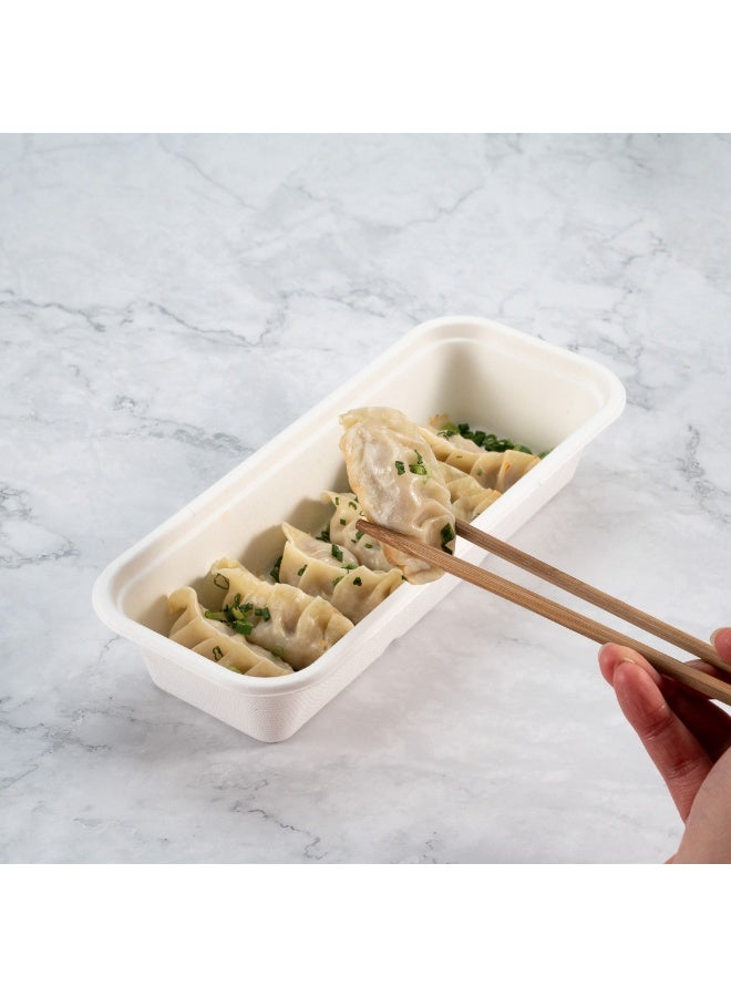 Restaurantware Pulp Tek 9.2 x 3.8 x 1.8 Inch Takeaway Food Boxes, 100 Disposable Take Out Containers - Lids Sold Separately, Freezable, White Bagasse Catering Food Containers, Microwavable - Image 5