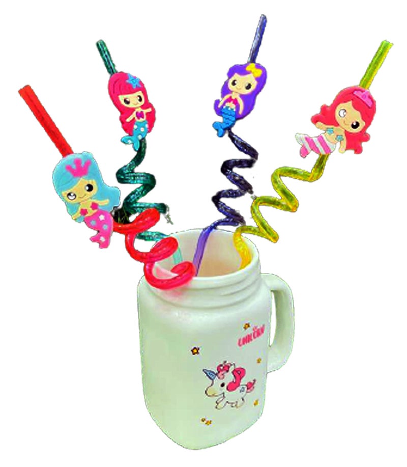 Oramsa 4 Fun Curly Drinking Reusable Straws – for Birthday, Party (Design as per Available) - Image 1