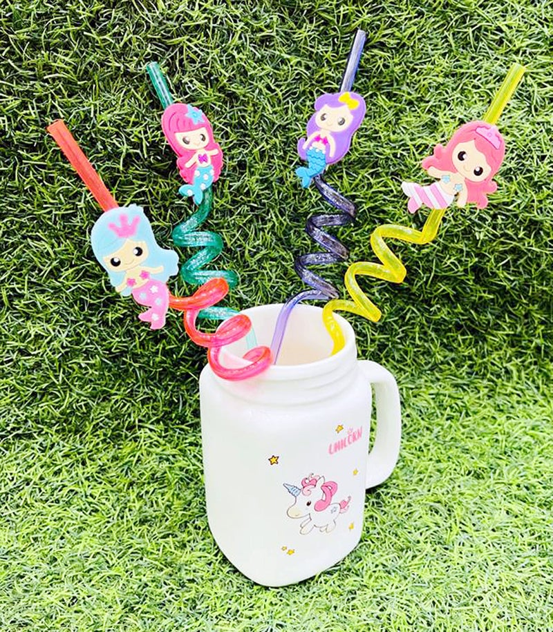 Oramsa 4 Fun Curly Drinking Reusable Straws – for Birthday, Party (Design as per Available) - Image 2
