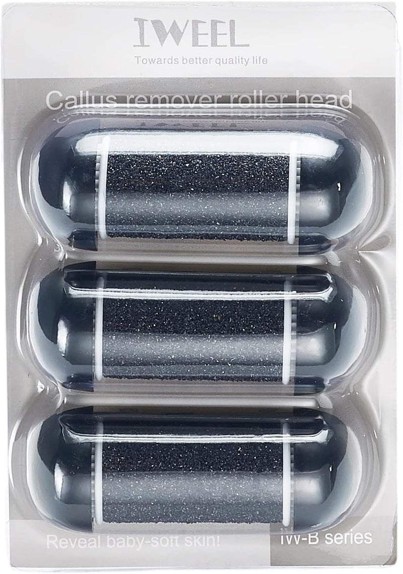 3 Coarse Replacement Roller Head for Model IW9043 IW9046 Electric Callus Remover Foot File Pedicure Tools for Feet Callus Shaver Pedicure kit for Cracked Heels and Dead Skin Black