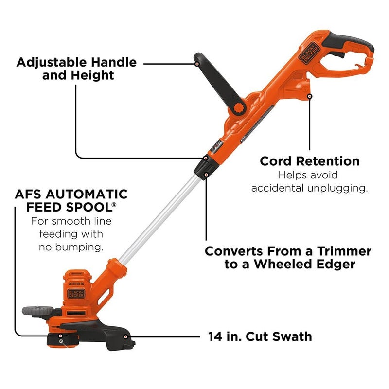 BLACK+DECKER Weed Wacker with Auto Feed, 14-Inch 2 in 1 String Trimmer Lawn Edger, Powerful 6.5-Amp Lightweight Electric Weed Eater (BESTA510) - Image 2