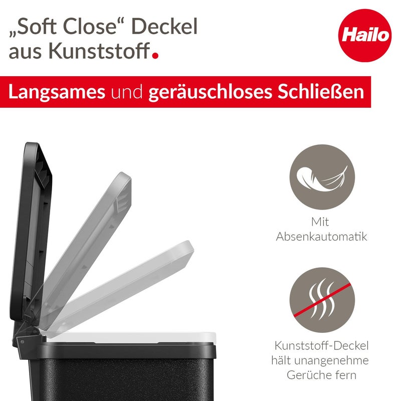 Hailo 0633-260"Oeko Trio Plus L Pedal Waste Separator, Sheet Steel Black, 47 x 34 x 44 cm - Image 2