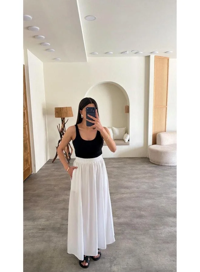 Gaus White elastic waist Tencel skirt GAUS-01321.