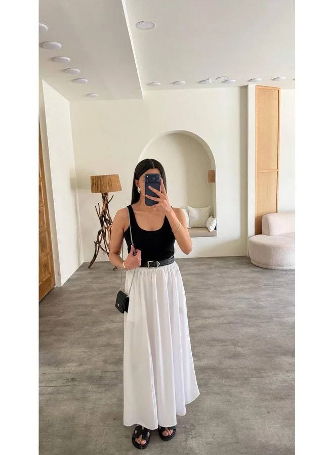 Gaus White elastic waist Tencel skirt GAUS-01321.