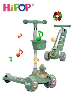 HIPOP Foldable Scooter for Kids 3-Wheel,Featuring Seat and Light Music,Designed for Both Sitting and Sliding,with Anti Tip Design that Resembles Cartoon Children's Car  - Image 1