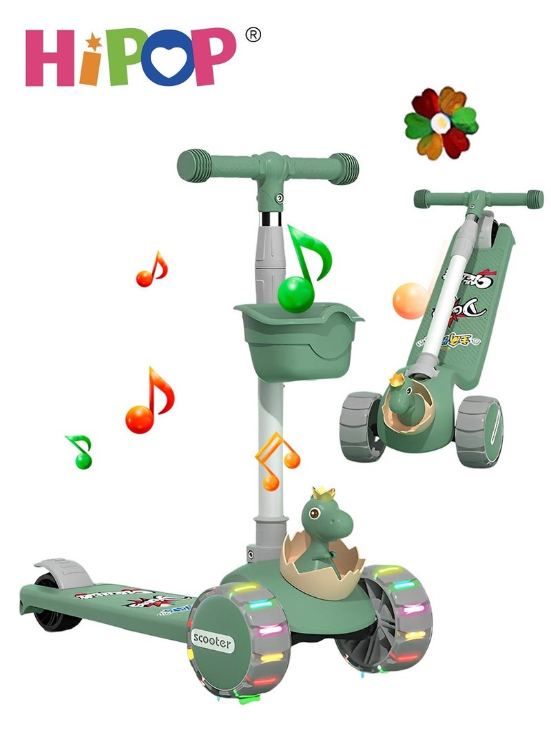 HIPOP - Foldable Scooter for Kids 3-Wheel,Featuring Seat and Light Music,Designed for Both Sitting and Sliding,with Anti Tip Design that Resembles Cartoon Children's Car - Image 1