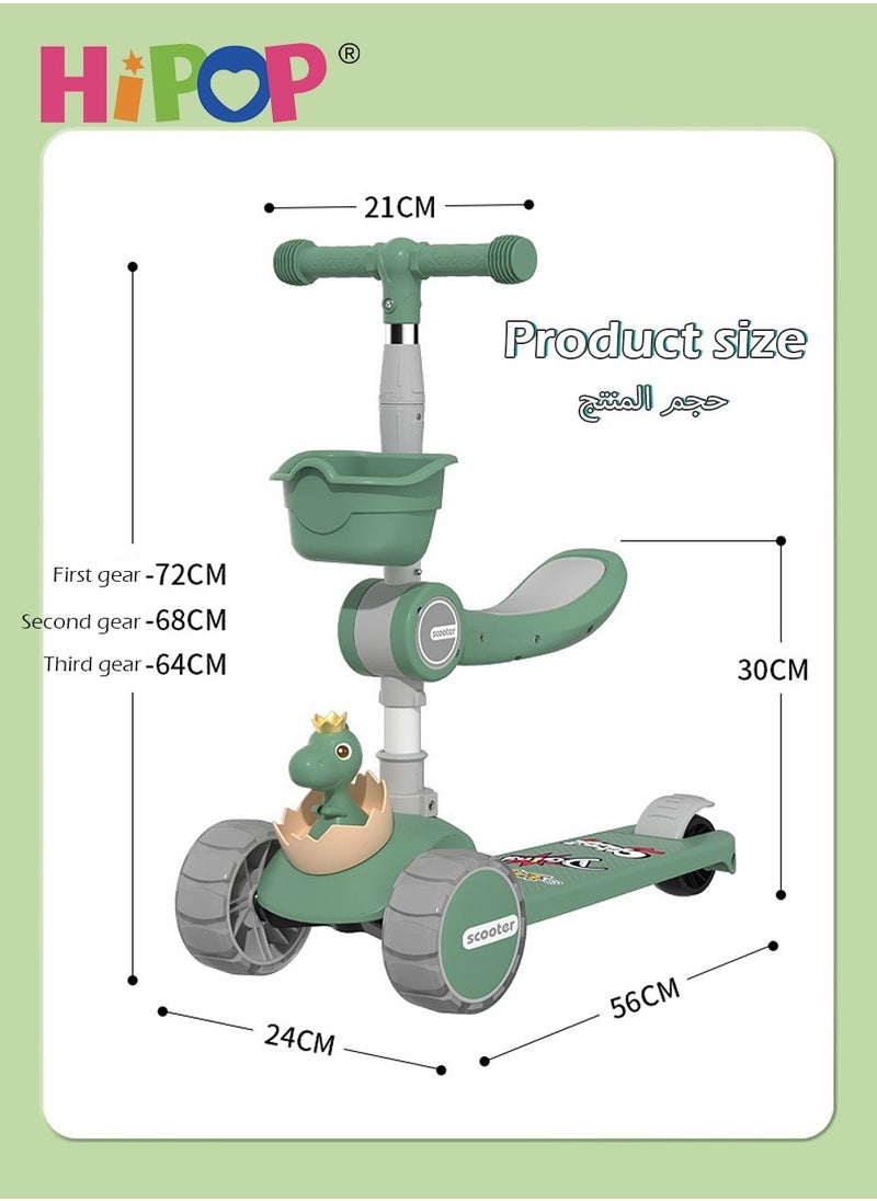HIPOP - Foldable Scooter for Kids 3-Wheel,Featuring Seat and Light Music,Designed for Both Sitting and Sliding,with Anti Tip Design that Resembles Cartoon Children's Car - Image 1