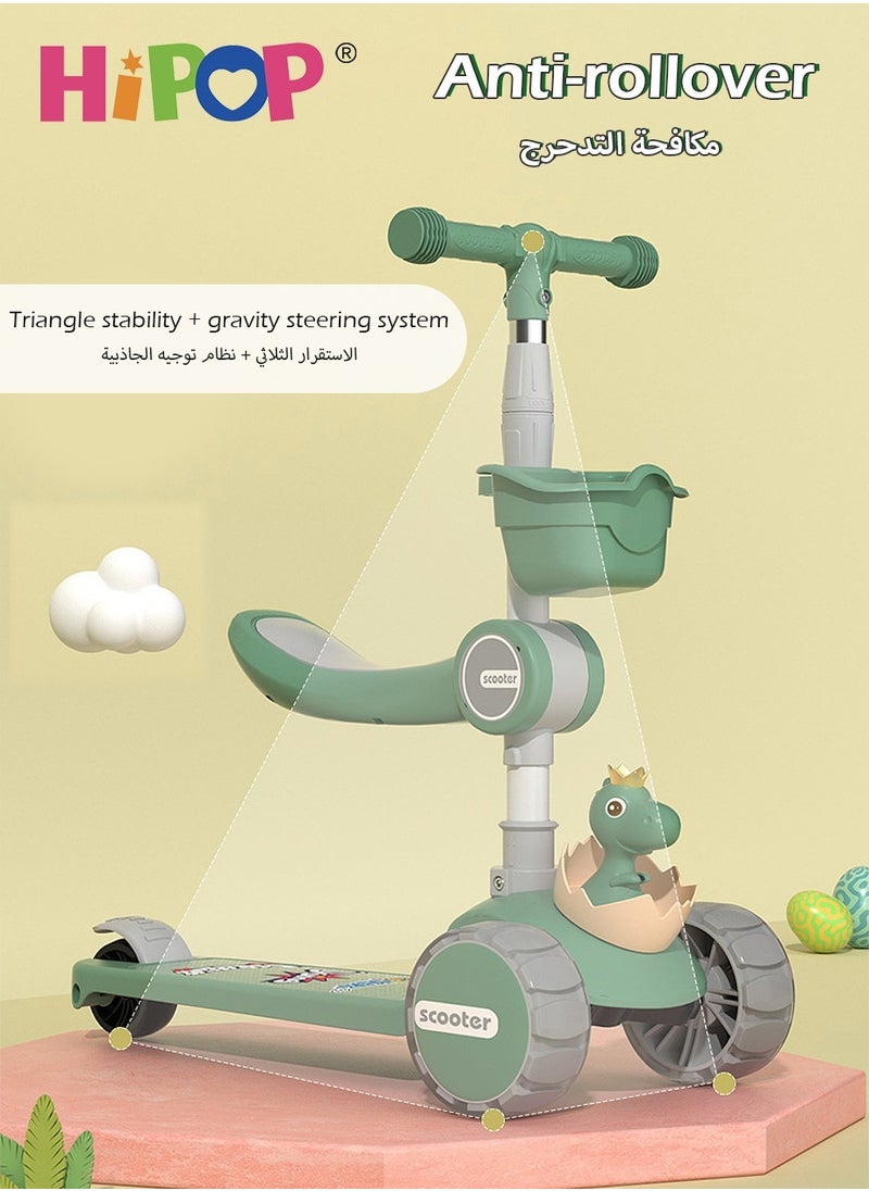 HIPOP - Foldable Scooter for Kids 3-Wheel,Featuring Seat and Light Music,Designed for Both Sitting and Sliding,with Anti Tip Design that Resembles Cartoon Children's Car - Image 1