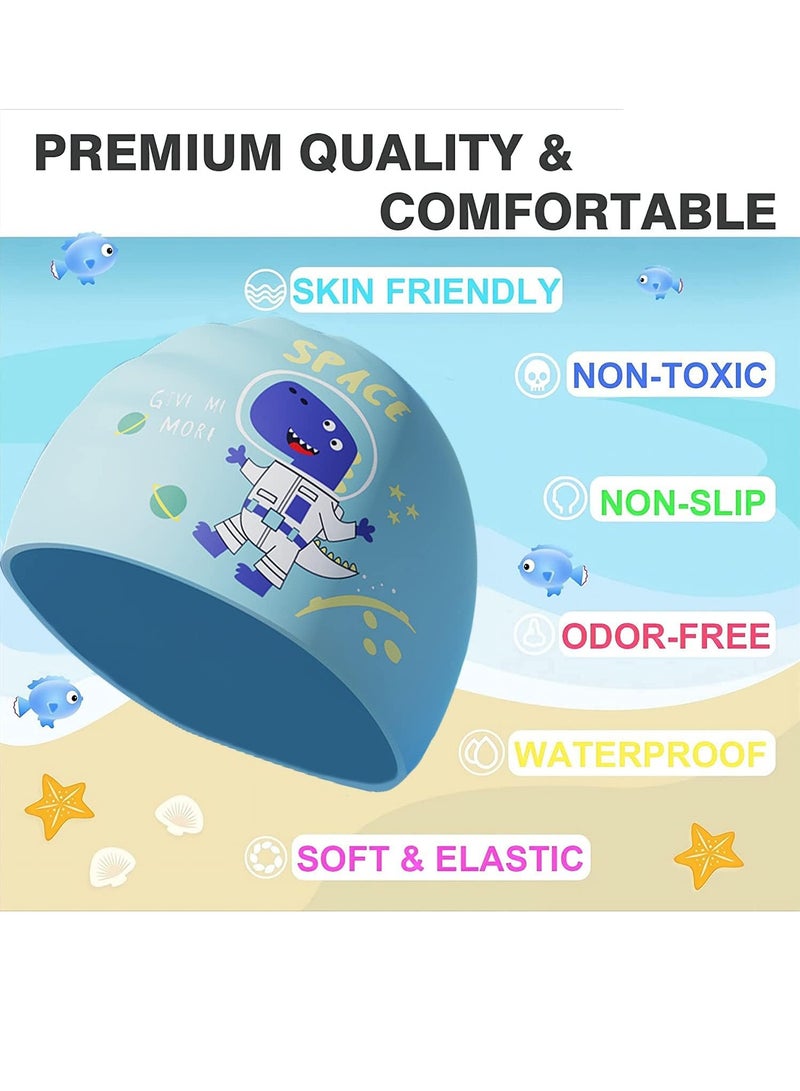 VUCATIN Kids Swimming Caps Swimming Hat for Girls Kids Waterproof Bathing Swim Cap Anti Fog UV Protection Goggles for Kids Toddlers Children Boys (Dinosaur) - Image 2