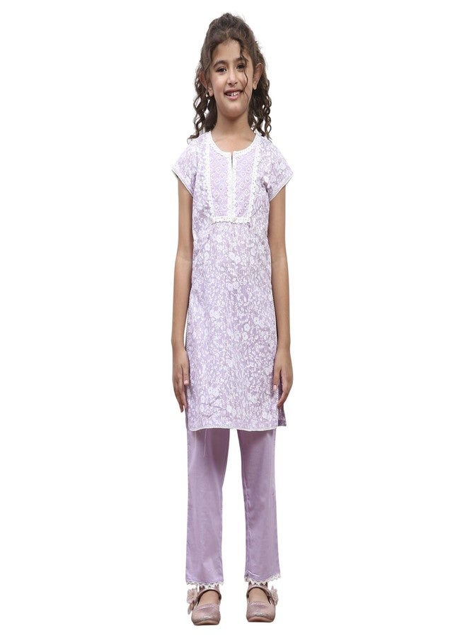 Biba Girl's Cotton Kurta Set (KW5169ESS25LAV - Image 1