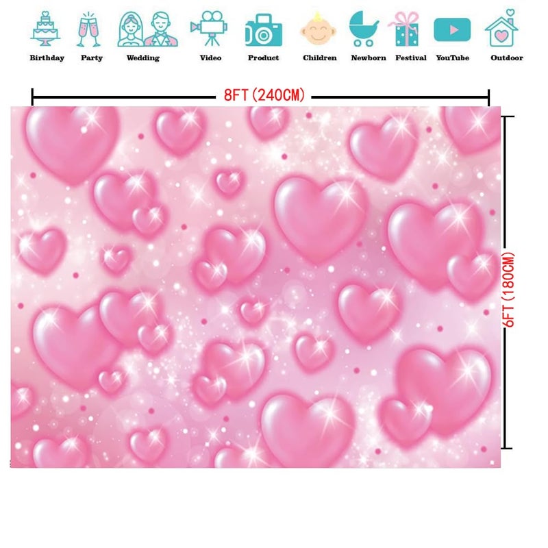 CYLYH 8x6FT Valentine's Day Backdrop Pink Heart Photo Backdrop 90s Background Sweet Women Men Happy Birthday Party Photography Background Studio Props - Image 5