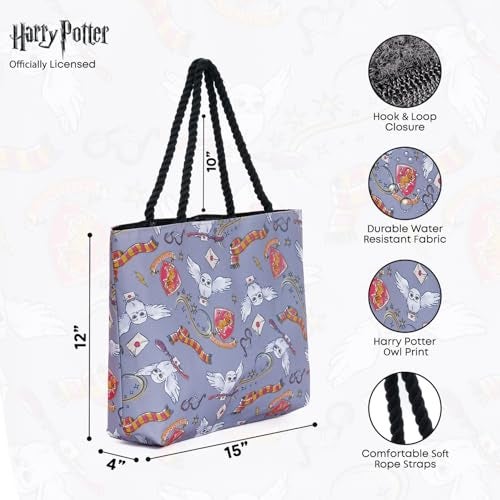 Harry Potter Tote Travel Bag Gryffindor Hedwig All Over Print Grey - Image 2