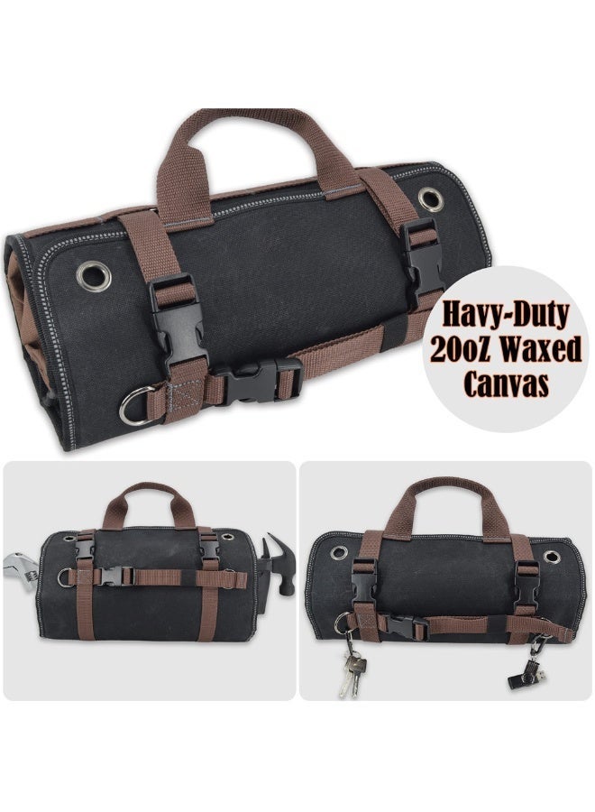 RVETEE 15-Pockets Waxed Canvas Tool Roll Up Bag Organizer Pouch,Brown - Image 5