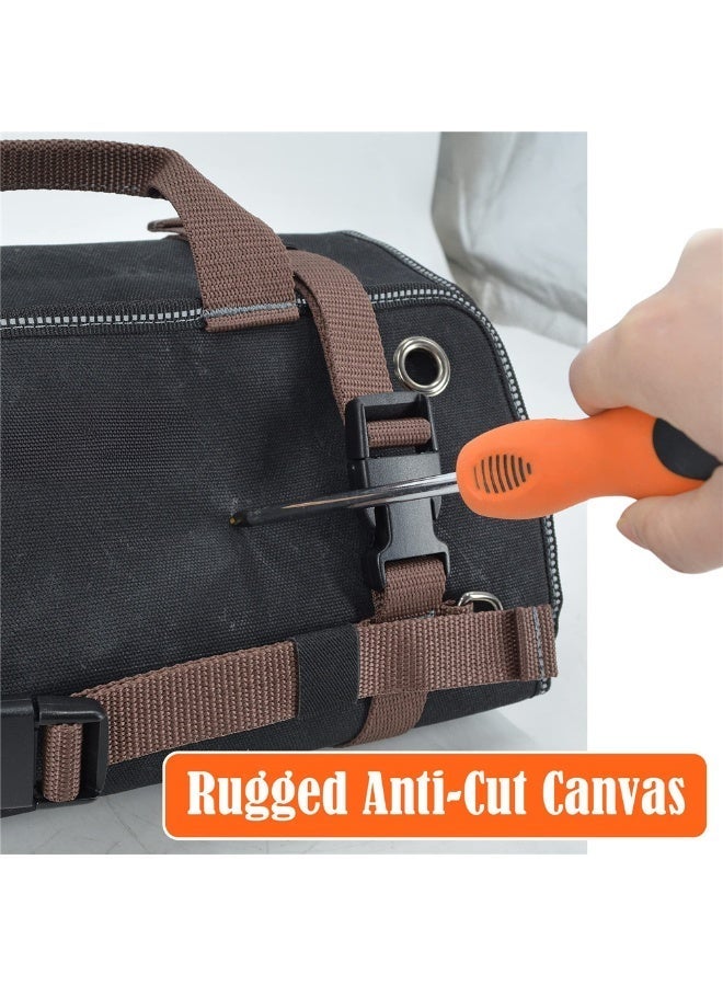 RVETEE 15-Pockets Waxed Canvas Tool Roll Up Bag Organizer Pouch,Brown - Image 3