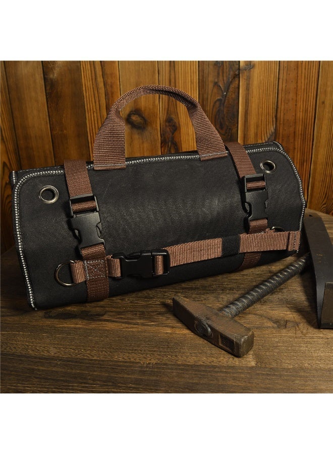 RVETEE 15-Pockets Waxed Canvas Tool Roll Up Bag Organizer Pouch,Brown - Image 2