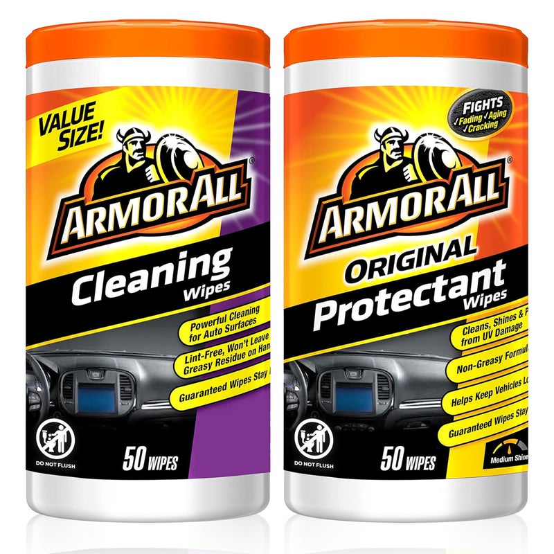 Armor All Car Cleaning Wipes and Protectant Wipes, Interior Car Wipes -50 Count (Pack of 2) - Image 1