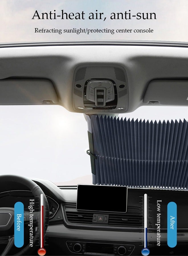 DUNISO Retractable Windshield Sun Shade For Car, Large Sun Visor Protector,Multi Functional Insulation Board，With Suction Cup, Sturdy And Durable, Keeping The Vehicle Cool, Suitable For Sedans And Suvs, 46cm  - Image 3