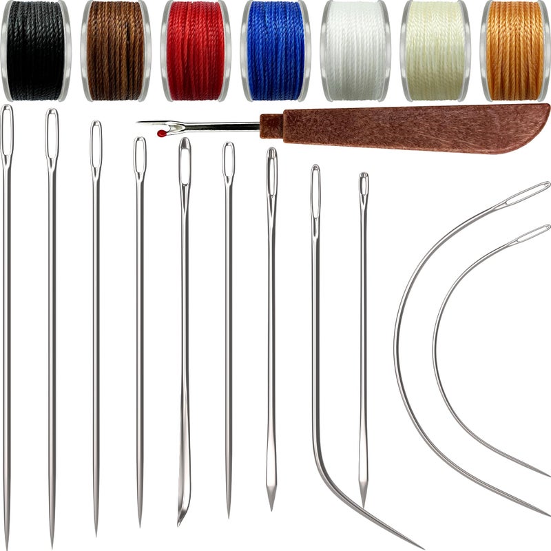 VONEEDL Heavy Duty Sewing Needles (11 PCS) & Waxed Thread (7 Colors) - Upholstery Repair Kit for Leather, Canvas, Quilting & More - Image 1