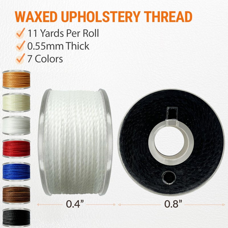 VONEEDL Heavy Duty Sewing Needles (11 PCS) & Waxed Thread (7 Colors) - Upholstery Repair Kit for Leather, Canvas, Quilting & More - Image 4