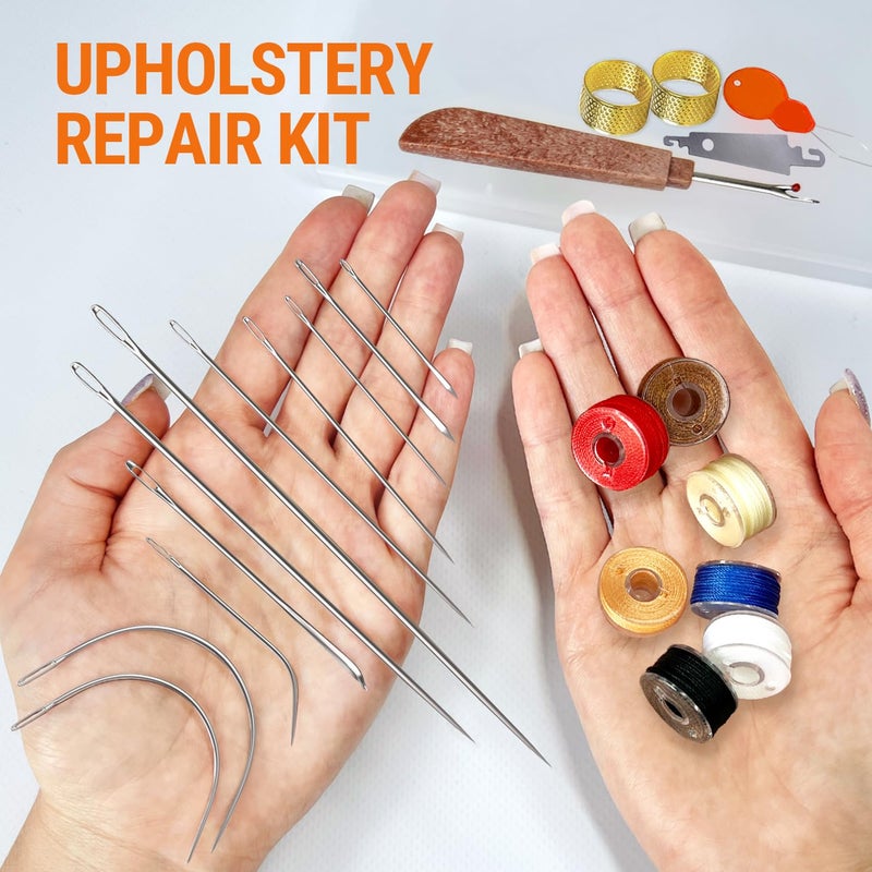 VONEEDL Heavy Duty Sewing Needles (11 PCS) & Waxed Thread (7 Colors) - Upholstery Repair Kit for Leather, Canvas, Quilting & More - Image 2