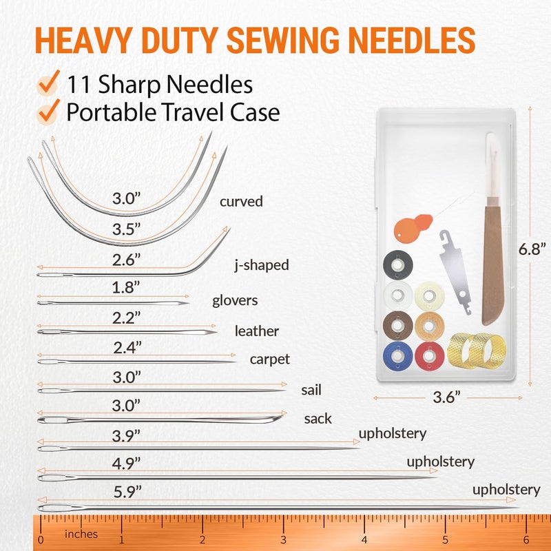 VONEEDL Heavy Duty Sewing Needles (11 PCS) & Waxed Thread (7 Colors) - Upholstery Repair Kit for Leather, Canvas, Quilting & More - Image 3