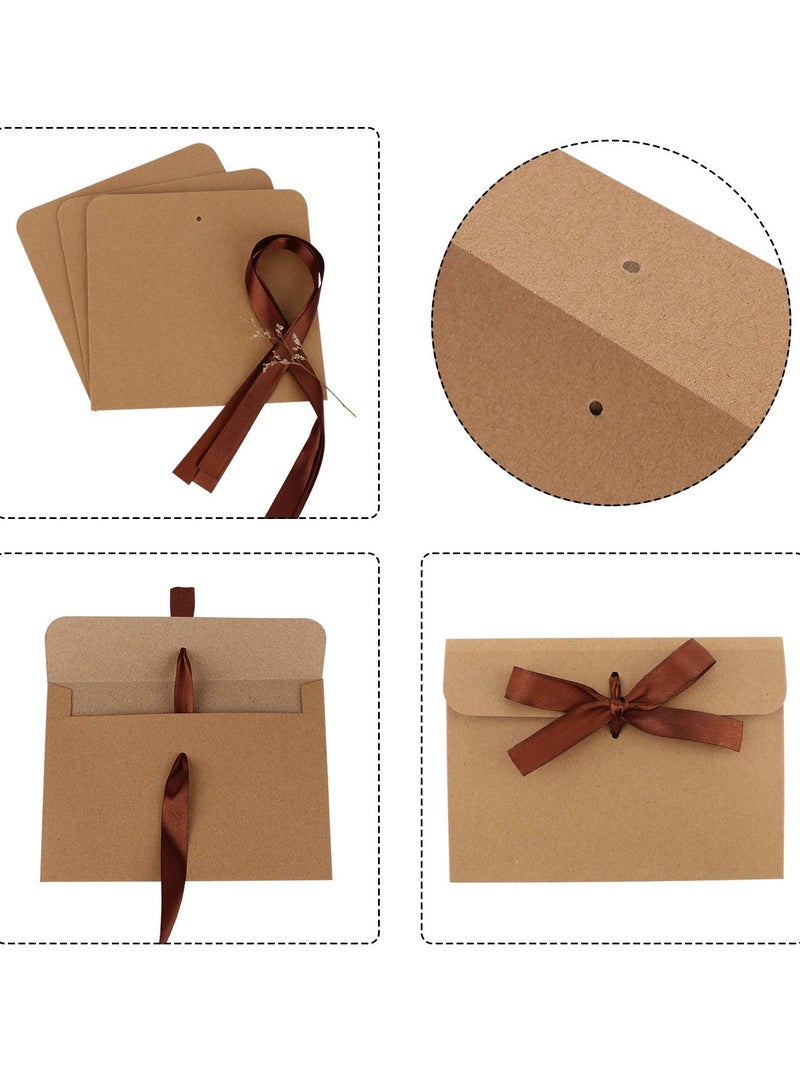 SOLARAE 50 Pack of Envelopes with Ribbon Kraft Paper Envelope Bags for Invitations, Wedding Parties, Valentine'S Day, Thanksgiving Vintage Envelopes - Image 3