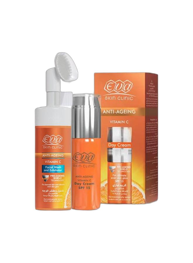 Eva Skin Clinic Vitamin C Facial Wash & Exfoliator 150 Ml + Vitamin C Day Cream For Ultimate Even Skin Glow ( SPF 15 ) 50 Ml - Image 1