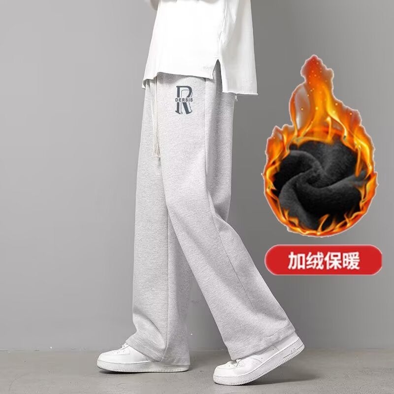 2024 Pants Boys Fashion Brand Straight Casual Winter Fleece-Lined Pants Loose Wide Leg Sports Pants - Image 1