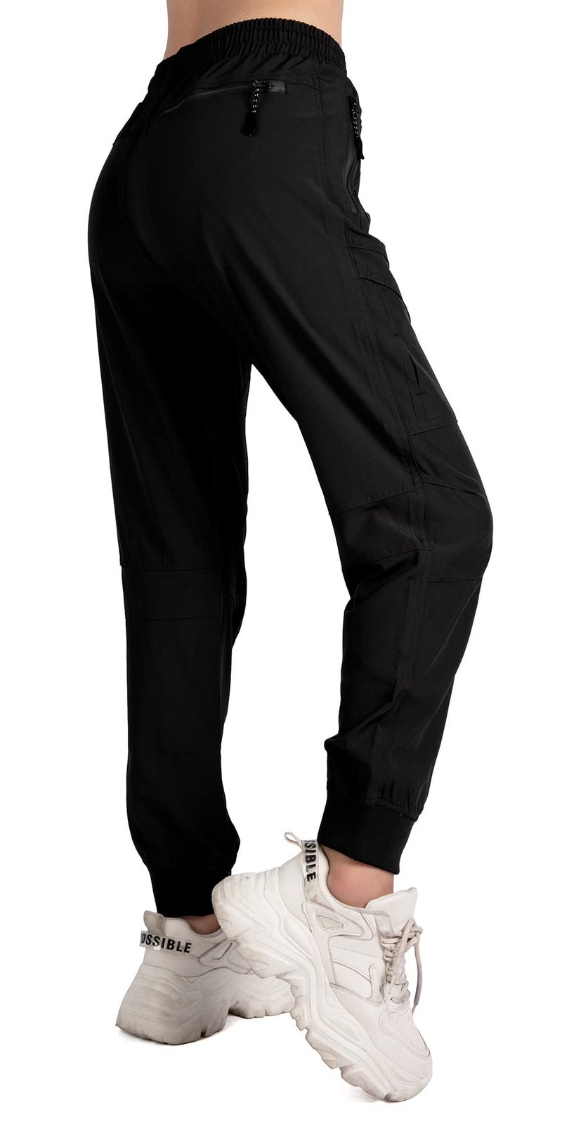 Singbring Women's Athletic Hiking Cargo Joggers Pants Outdoor Workout Lightweight Quick Dry UPF 50 Zipper Pockets (Black88-M) - Image 5