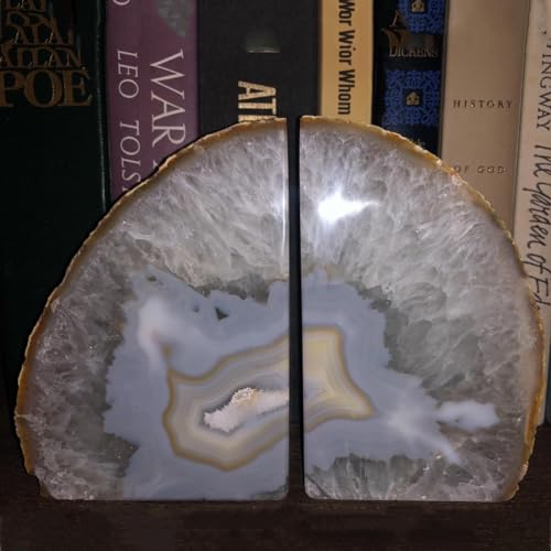 JIC Gem Natural Decorative Agate Book Ends Geode Bookends Stone Bookends for Shelves Book Ends to Hold Books Heavy Duty with Rubber Bumpers for Décor Small Size(1 Pair, 2-3 LBS) - Image 5