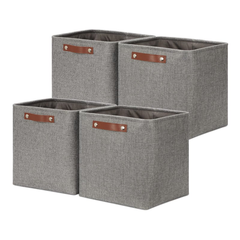 DULLEMELO 12 inch Cube Storage Bins Large Collapsible Grey Storage Baskets for Square Cubes Organizing Fabric Boxes Bins for Shelves Nursery Home Office Storage4 Pack  12 Grey