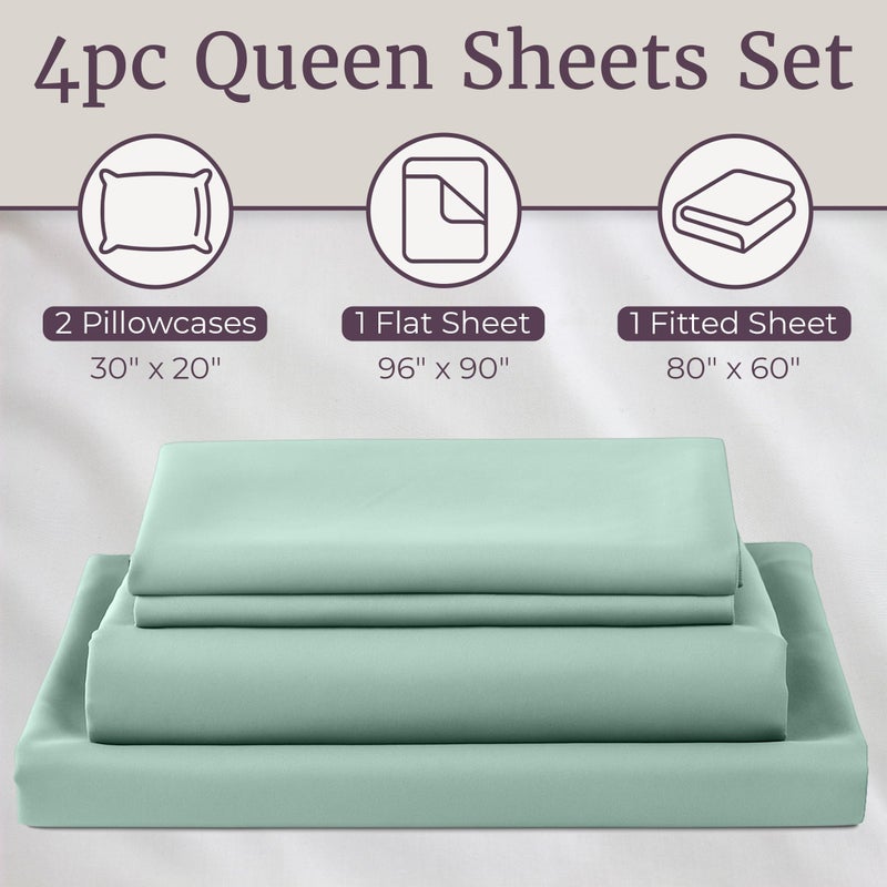 Lavish Home Sheets for Queen Size Bed - 4-Piece Wrinkle Resistant Brushed Microfiber Sheet Set - 2 Pillowcases, Flat, and Fitted Sheets by Lavish Home (Sage) - Image 3
