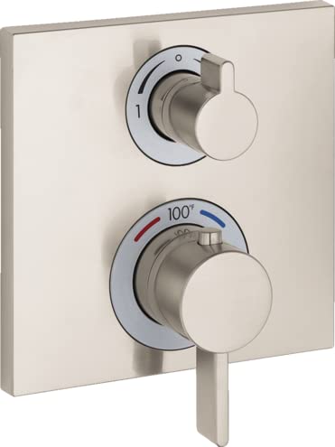 hansgrohe Ecostat Square Modern Thermostatic Shower Valve Trim with Temperature Control and Diverter in Brushed Nickel 15714821