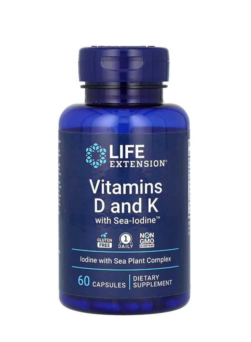 Life Extension Vitamins D and K with Sea-Iodine 60 Capsules - Image 1