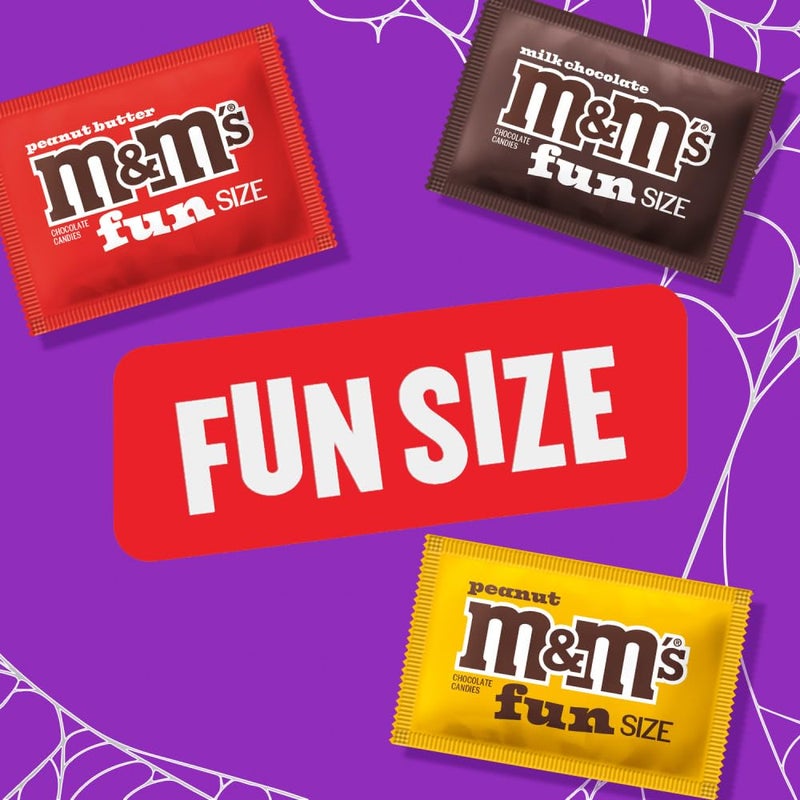 Mars M&M'S Fun Size Assorted Chocolate Candy Variety Pack, Milk Chocolate, Peanut & Peanut Butter, Party Size Bulk Candy Bags for Halloween, Party Favors, Offices, and More, 19.41 Oz - Image 2
