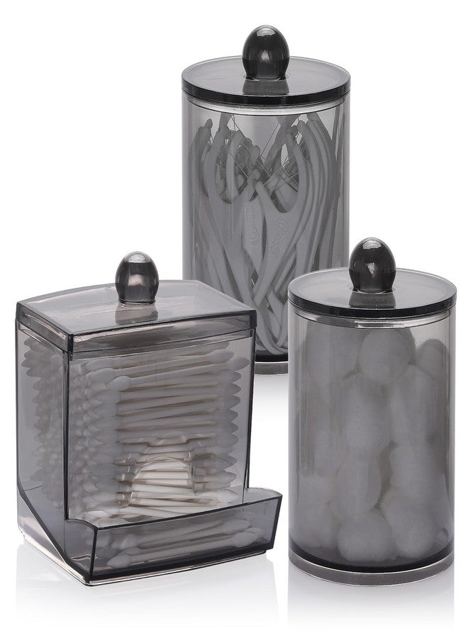 Tbestmax Qtips Dispenser, 10/12 oz Cotton Ball Holder, Apothecary Jar Organizer - Black Plastic - Image 1