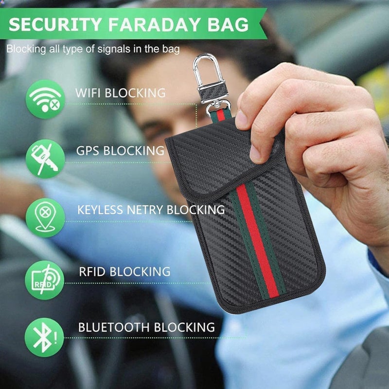DOINEUFL حقيبة مفاتيح RFID مكونة من قطعتين، حقيبة فاراداي لمفاتيح السيارة مع حجب الإشارات، غلاف حماية من ألياف الكربون لمفتاح السيارة الذكي للدخول بدون مفتاح، بطاقات الائتمان، حامل بطاقات RFID، مضاد للسرقة للرجال والنساء - Image 4