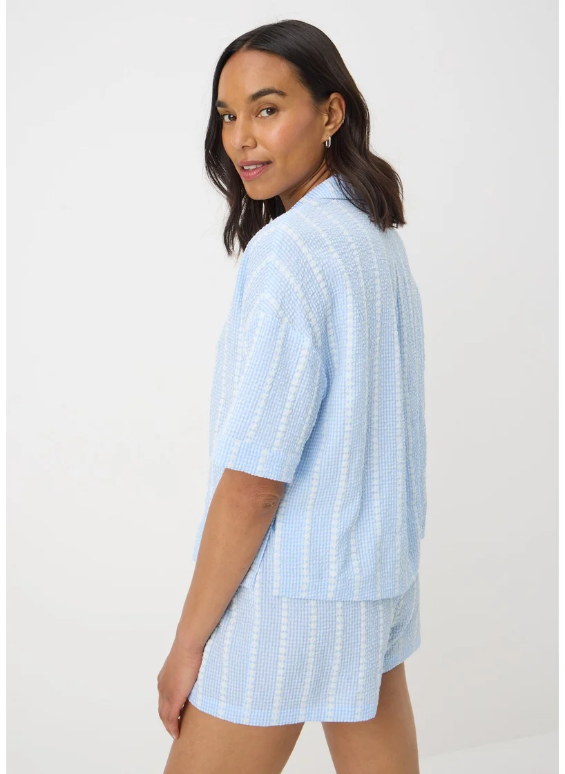 Matalan Blue Textured Stripe Short Pyjama Set