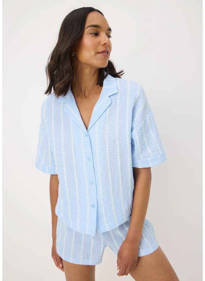 Matalan Blue Textured Stripe Short Pyjama Set