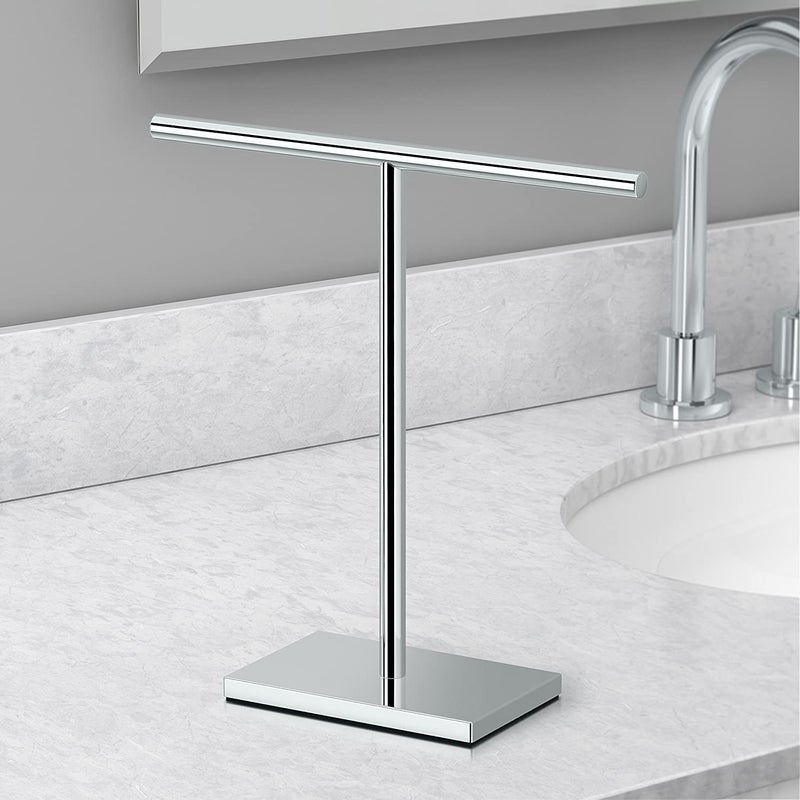 INDIAN DECOR. 31511 Bathroom Hand Towel Holder Stand, T-Shape Modern Rectangle Base Freestanding Countertop Stand, Chrome  - Image 5