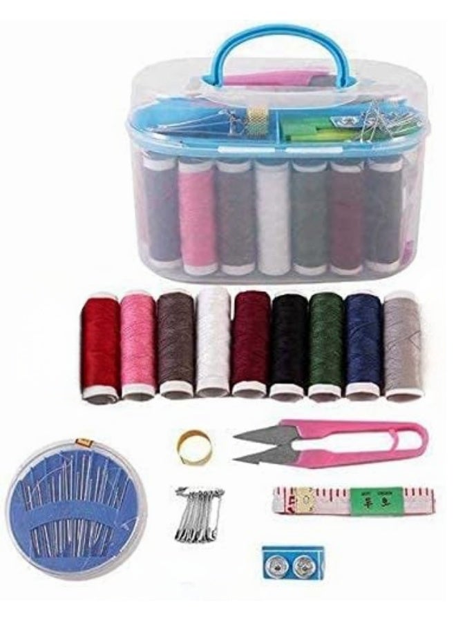 صندوق ادوات خياطة محمول بطبقة مزدوجة مع ابرة ملونة ودبوس مقص واكسسوارات الخياطة اليدوية - Image 1