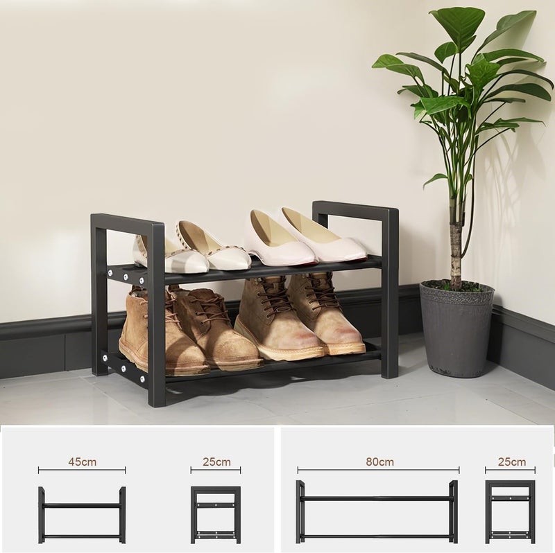 XiangLv Expandable Shoe Rack Small Shoe Storage Narrow Shoe Racks Metal Show Rack Slim Shoe Shelf for Entryway Wardrobes Small Space,Free Standing Extendable Adjustable Shoes Rack for Closet (Black, 2 Tier) - Image 4