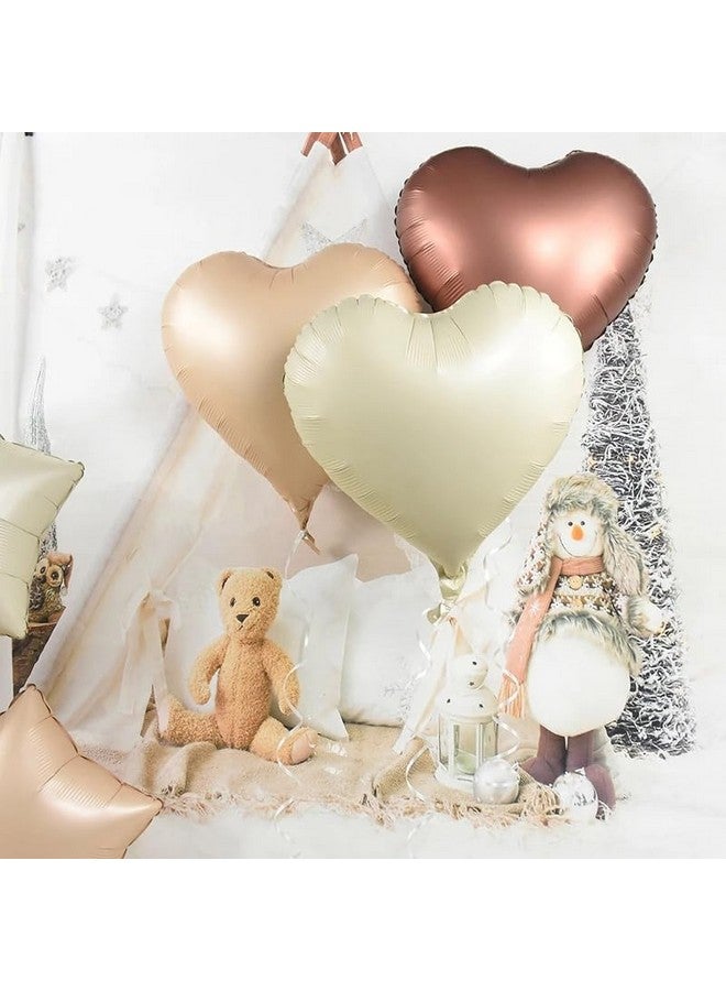 Atpata Funky Boho Theme Foil Balloons - White Sand, Nude Cream, Tan Brown Caramel Shades - Stars and Hearts Shape - for Weddings, Birthdays, Baby Showers, and Party Decorations (9pcs, Hearts) - Image 3