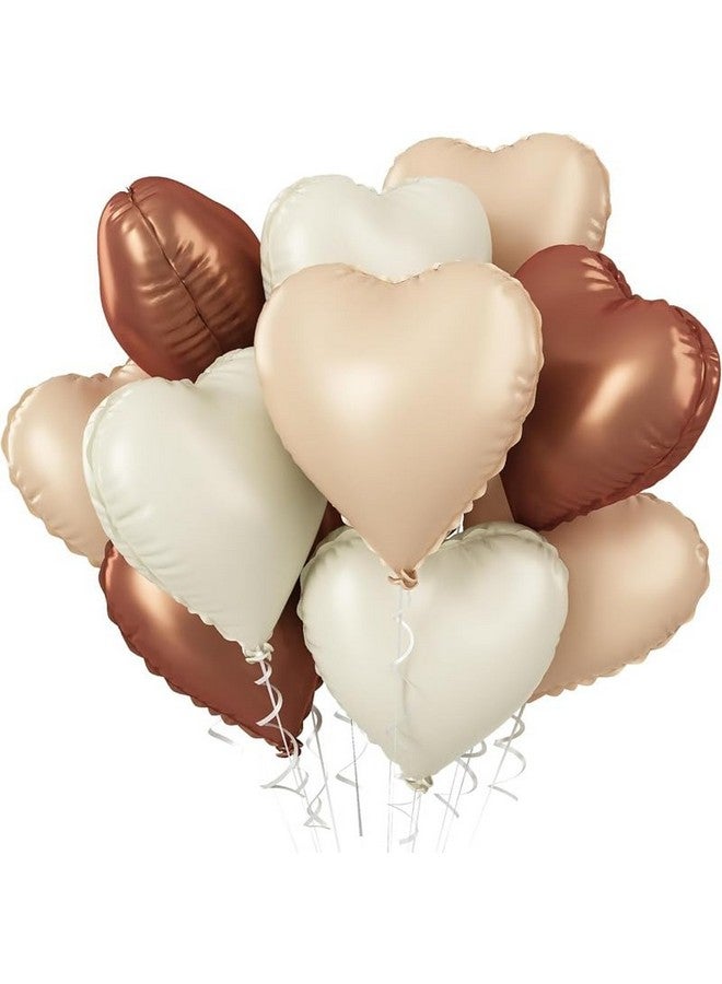 Atpata Funky Boho Theme Foil Balloons - White Sand, Nude Cream, Tan Brown Caramel Shades - Stars and Hearts Shape - for Weddings, Birthdays, Baby Showers, and Party Decorations (9pcs, Hearts) - Image 1