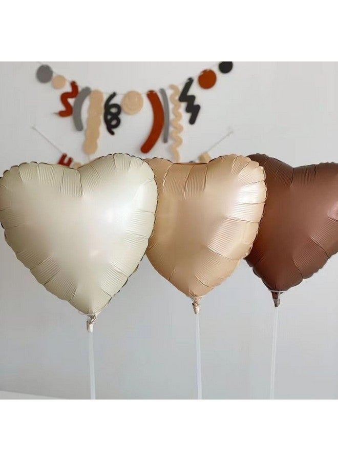 Atpata Funky Boho Theme Foil Balloons - White Sand, Nude Cream, Tan Brown Caramel Shades - Stars and Hearts Shape - for Weddings, Birthdays, Baby Showers, and Party Decorations (9pcs, Hearts) - Image 2