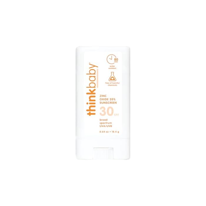 Thinkbaby SPF 30 Sunscreen Stick – Safe, Natural, Water Resistant Sun Cream for Babies, Kids & Adults – Mineral UVA/UVB Sun Protection – Reef Friendly Travel Stick, 0.64 oz
