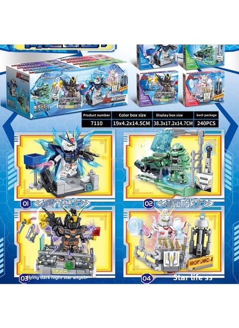 Compatible With Le Gao Le Playing Building Blocks Gundam Zagu Model Display Box Building Blocks Assembling Small Particles Children's Toy Ornaments-Color:7110(4 Models) Gundam Mech