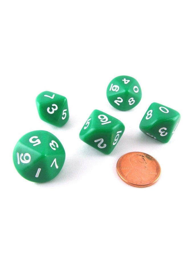 Koplow Games Set of 5 D10 10-Sided 20mm Opaque RPG Dice - Green with White Numbers - Image 4